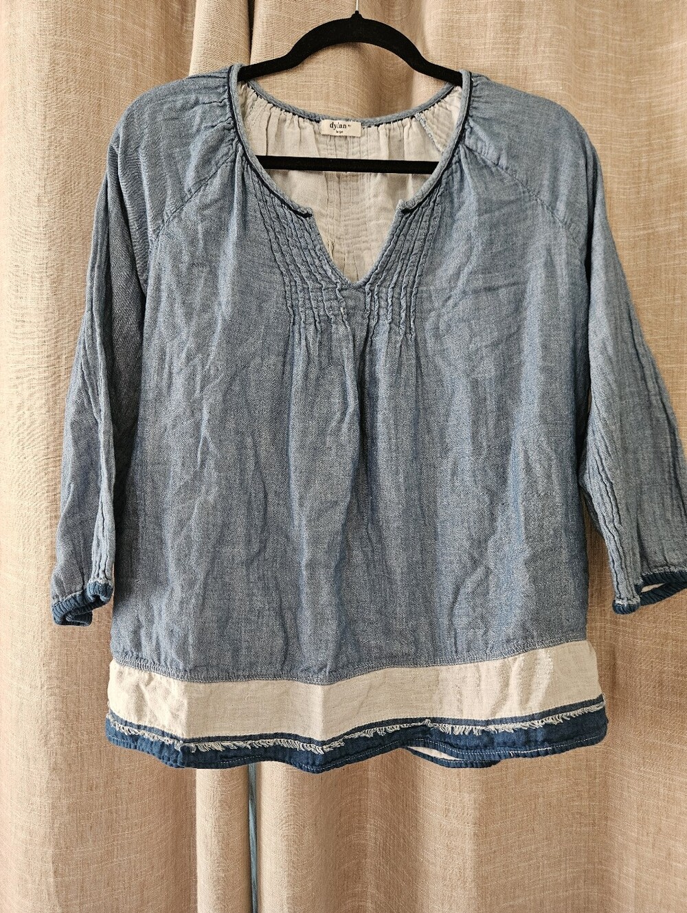 Dylan Gauzy Denim Blue Peasant Blouse Large Cotton
